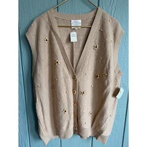 NWT Vintage 1992 Susan Bristol Beaded Floral Knit Vest Embroidered Cottagecore